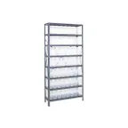 image of Quantum 1275-SB801CL Heavy-Duty Galvanized Steel 8 Shelf Shelving Unit w/ 56 Clear Bins Capacity 