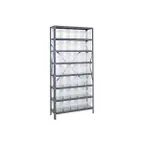 image of Quantum 1275-SB802CL Heavy-Duty Galvanized Steel 8 Shelf Shelving Unit w/ 35 Clear Bins Capacity 