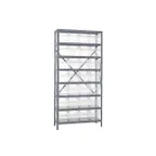 image of Quantum 1275-SB807CL Heavy-Duty Galvanized Steel 8 Shelf Shelving Unit w/ 28 Clear Bins Capacity 