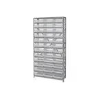 image of Quantum 1875-110CL Heavy-Duty Galvanized Steel 13 Shelf Shelving Unit w/ 36 Clear Bins Capacity