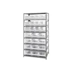 image of Quantum 2475-950952CL Heavy-Duty Galvanized Steel 8 Shelf Shelving Unit w/ 24 Clear Bins Capacity