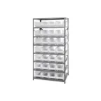 image of Quantum 2475-950CL Heavy-Duty Galvanized Steel 8 Shelf Shelving Unit w/ 28 Clear Bins Capacity