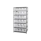 image of Quantum 2475-951CL Heavy-Duty Galvanized Steel 8 Shelf Shelving Unit w/ 24 Clear Bins Capacity 