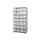 image of Quantum 2475-952CL Heavy-Duty Galvanized Steel 8 Shelf Shelving Unit w/ 21 Clear Bins Capacity