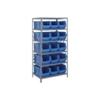 image of Quantum 2475-953 Heavy-Duty Galvanized Steel 8 Shelf Shelving Unit w/ 15 Bins Capacity