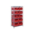 image of Quantum 2475-953954 Heavy-Duty Galvanized Steel 8 Shelf Shelving Unit w/ 13 Bins Capacity