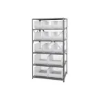 image of Quantum 2475-953954CL Heavy-Duty Galvanized Steel 8 Shelf Shelving Unit w/ 13 Clear Bins Capacity