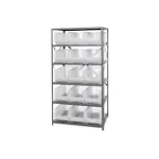 image of Quantum 2475-953CL Heavy-Duty Galvanized Steel 8 Shelf Shelving Unit w/ 15 Clear Bins Capacity