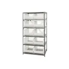 image of Quantum 2475-954CL Heavy-Duty Galvanized Steel 8 Shelf Shelving Unit w/ 10 Clear Bins Capacity