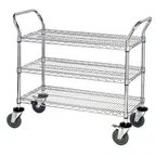 image of Quantum WRSC-2436-3 Stainless Steel 3-Shelf Wire Utility Cart - 24" x 36" x 37-1/2"