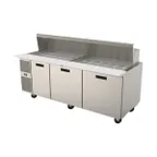 image of Randell PT84-36W-L 84" 3-Door Mega Top Sandwich and Salad Prep Table, 36 Pans, Stainless Steel