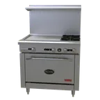 image of Royal Range of California RDR-4G12 36" Gas Restaurant Range w/ (4) Open Burners, 12" Griddle, (1) Standard Oven, 175.000 BTU