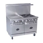 image of Royal Range of California RR-4G24 48" Gas Restaurant Range w/ (4) Open Burners, 24" Griddle, (2) Space Saver Ovens, 214.000 BTU
