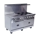 image of Royal Range of California RR-6G24 60" Gas Restaurant Range w/ (6) Open Burners, 24" Griddle, (2) Standard Ovens, 290.000 BTU