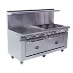 image of Royal Range of California RR-6G36 72" Gas Restaurant Range w/ (6) Open Burners, 36" Griddle, (2) Standard Ovens, 310.000 BTU