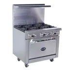 image of Royal Range of California RR-8SU-126C 48" Gas Restaurant Range, (8) Open Burners w/ (4) Step-Up, (1) Convection Oven, (1) Open Cabinet Base, 270.000 BTU