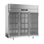 image of Victory RS-3D-S1-G-HC 78" Three Section Reach-In Refrigerator w/ 3 Glass Swing Full Doors, Stainless Steel, 68 cu. ft.