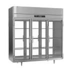 image of Victory RSA-3D-S1-PT-G-HC 3-Section Pass-Thru Refrigerator w/ 6 Glass Swing Full Doors, Aluminum Interior, 74 cu. ft.