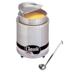 image of APW Wyott RW-1V-SP Round 7 Qt. Countertop Food Warmer with Inset, Hinged Lid & Ladle