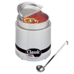 image of APW Wyott RW-2V-SP Round 11 Qt. Countertop Warmer with Inset, Hinged Lid & Ladle 