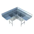 image of Sapphire Manufacturing SMCS-3-2424D 75" 3 Compartment Corner Sink, 24"W x 24"L Bowl - Galvanized