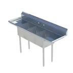 image of Sapphire Manufacturing SMS-3-1620D 84" Three Compartment Sink, 16"W x 20" L Bowl w/2 Drainboards
