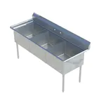 image of Sapphire Manufacturing SMS1515-3 50" Three Compartment Sink, 15"W x 15"L Bowl Without Drainboard
