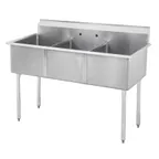 image of Sapphire Manufacturing SMSQ2424-3 75" Three Compartment Sink, 24"W x 24"L Bowl Without Drainboard