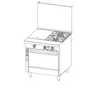 image of Southbend P32D-XT 32" Gas Heavy Duty Range w/ (2) Open Burners, 16" Griddle Right w/ Thermostatic Controls, (1) Standard Oven, 175.000 BTU