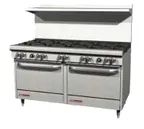 image of Southbend S60AD 60" Gas Restaurant Range w/ (10) Open Burners, (1) Convection Oven, (1) Standard Oven, 350.000 BTU