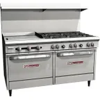 image of Southbend S60DD-2GL 60" Gas Restaurant Range w/ (6) Open Burners, 24" Griddle Left, (2) Standard Ovens, 286.000 BTU 