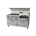 image of Southbend S60DD-2RR 60" Gas Restaurant Range w/ (6) Open Burners, 24" Raised Griddle/Broiler, (2) Standard Ovens, 271.500 BTU