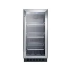image of Summit SCR1536BG Beverage Refrigerator, 15" Black, 2.45 cu ft, Thermostat, Glass Door, Built‑In