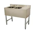 image of Serv-Ware BAR2B36-L-CWP 36" 2 Compartment Underbar Sink w/ 1 Left Drainboard, 4" Faucet Holes