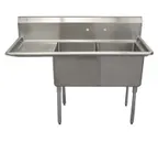 image of Serv-Ware D2CWP1818L-18 56" Two Compartment Sink, 18"W x 18"L Bowl With Left-Hand Drainboard