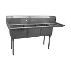 image of Serv-Ware D3CWP1620R-18 68" Three Compartment Sink, 16"W x 20"L Bowl With Right-Hand Drainboard