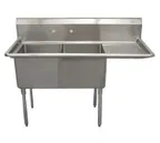 image of Serv-Ware E2CWP1818R-18 56" Two Compartment Sink, 18"W x 18"L Bowl With Right-Hand Drainboard