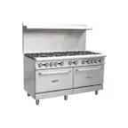 image of Serv-Ware SGR-10B 60" Gas Restaurant Range w/ (10) Open Burners, (2) Standard Ovens, 362.000 BTU