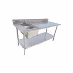 image of Serv-Ware TSF-3060-L 60" Work Table with Prep Sink(s) / Bowl on Left - 16 Gauge