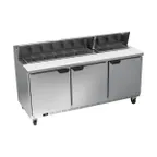 image of Beverage Air SPE72HC-18 72" Three Section Sandwich/Salad Prep Table w/ 3 Doors, 18 pans, 20 cu. ft.