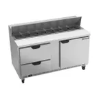 image of Beverage Air SPED60HC-16-2 60" Two Section Sandwich/Salad Prep Table w/ 2 Drawers & 1 Door, 16 Pans