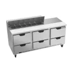 image of Beverage Air SPED72HC-12-6 72" Three Section Sandwich/Salad Prep Table w/ 6 Drawers, 12 Pans