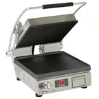 image of Star PST14ITGT Single Cast Iron Sandwich Grill w/ Timer, Grooved & Smooth Plates, Manual Controls