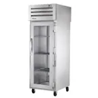 image of True STA1RPT-1G-1S-HC 1-Section Pass-Thru Refrigerator w/ Front Glass & Rear Solid Door, Aluminum Interior-Stainless Floor