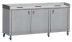 image of Steril-Sil MTC83-3 Mobile Trash Recycling Counter, 83"W x 33.75"D x 40"H, Stainless Steel, Heavy Duty