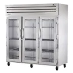 image of True STG3R-3G 77" 3-Section Reach-In Refrigerator w/ 3 Glass Doors, Top Mount, Stainless Steel Front-Aluminum Sides