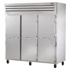 image of True STG3R-3S 77" 3-Section Reach-In Refrigerator w/ 3 Solid Doors, Top Mount, Stainless Steel Front-Aluminum Sides
