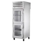 image of True STR1RPT-2HG-1G-HC 1-Section Pass-Thru Refrigerator w/ Front 2 Glass Half & Rear Glass Full Doors, Stainless Steel