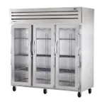 image of True STR3R-3G 77" 3-Section Reach-In Refrigerator w/ 3 Glass Doors, Top Mount, Stainless Steel