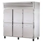image of True STR3R-6HS 77" 3-Section Reach-In Refrigerator w/ 6 Solid Half Doors, Top Mount, Stainless Steel